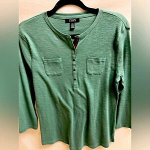 Chaps women’s size large long sleeve top buttons, green shirt
